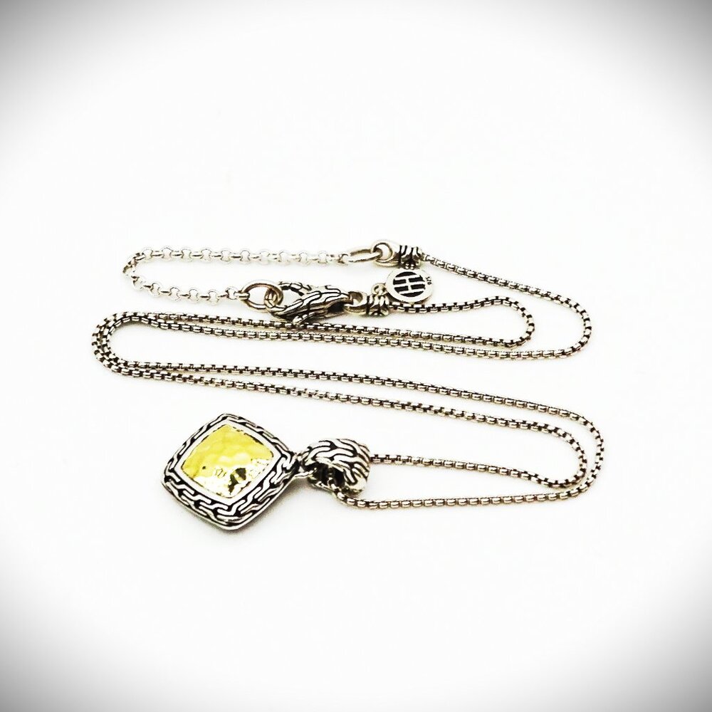 JOHN HARDY Chain Collection Sterling Silver 18K Gold Hammered Pendant Necklace - Picture 6 of 11